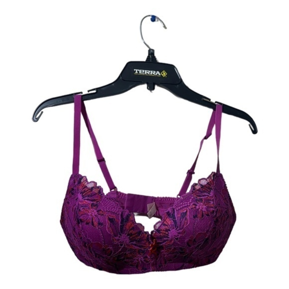 La Vie En Rose Womens Lace Bra Fuchsia Floral Lined Size 38C